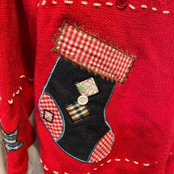 Basic Editions Christmas Patchwork Santa Snowman Knit Zip Up Sweater Large - Picture 4 of 14
